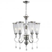 World Imports WI61024 - 5-Light Brushed Nickel Chandelier with Crystal Adorned Clear Glass Shade