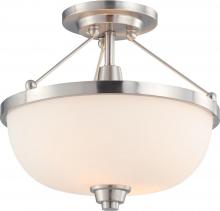 Nuvo 60/4188 - Helium - 2 Light Semi Flush with Satin White Glass - Brushed Nickel Finish