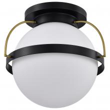 Nuvo 60/7772 - Lakeshore 1 Light Large Flush; Matte Black & Natural Brass Finish; White Opal Glass